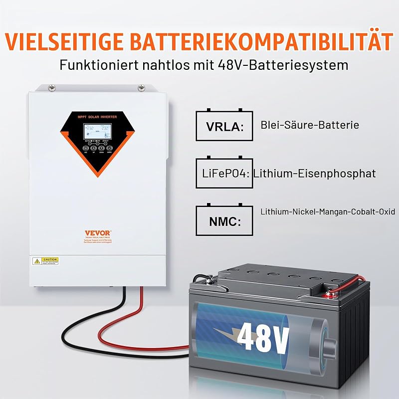2-in-1-Hybrid-Solar-Wechselrichter 5500W Solar Inverter 11000VA Reiner Sinus MPPT LCD-Display 3 Lademodi (Solarladung, Netzladung, Hybridladung) & 4 Ausgangsmodi (UTL, SOL, SBU, SUB)