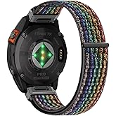 MiKoyi Nylon Band for 51mm of Garmin Fenix 8 Pro/Quatix 8/Tactix 8/D2 Mach 2, 26mm Sport Wristband Quick Fit Replacement Strap for Garmin Fenix 7X/7X Pro/6X, D2 Mach 1 Pro, Enduro 3/2 - Black&Rainbow