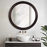 Round Mirrors 24 Inch,Wood Vanity Wall Rustic Mirror with Wood Frame, Wooden Circle Mirror for Bathroom Bedroom Living Room O