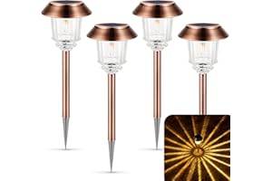 XMCOSY+ Solar Lights Outdoor Waterproof, 4 Pack Solar Lights for Outside, 10-40 LM Dimmable LED Glass Outdoor Solar Lights for Yard Pathway Garden Lawn Driveway Walkway (Warm White)
