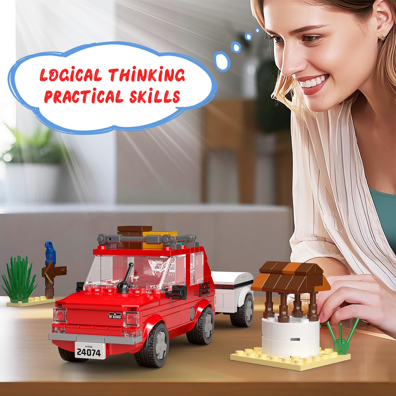 Mould King 24074 Wohnmobil Spielzeug Klemmbausteine 126P Camper Wohnmobil Modellauto Bausteine mit Camping Van Bausatz Kompatibel mit Andere Marken(393 Teile) 5