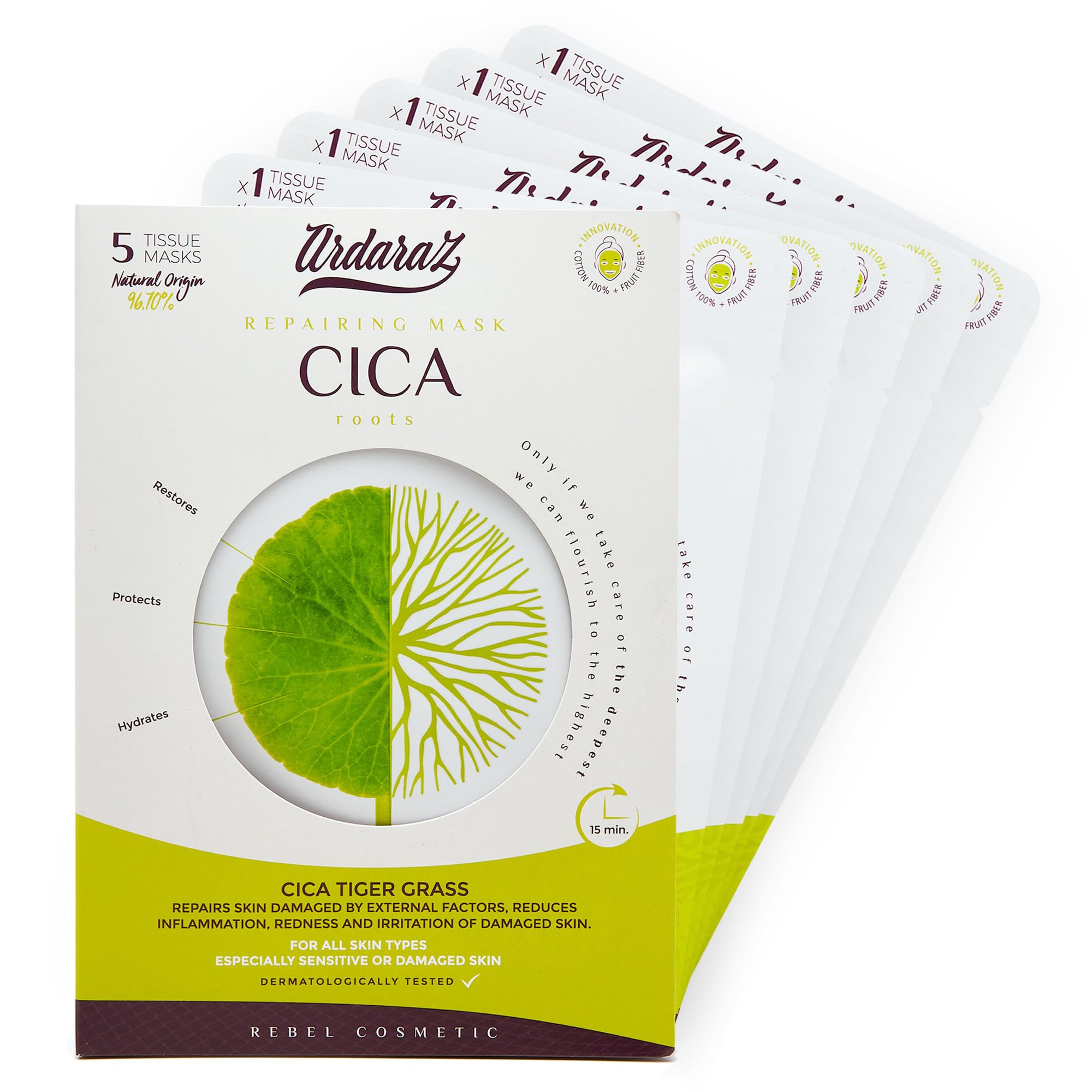 Ardaraz Repairing Moisturising Sheet Mask with Cica Concentrate (Centella Asiatica) and Hyaluronic Acid. Face Masks Beauty for Deep hydration with instant effect. Vegan Face Mask Set 5 pcs