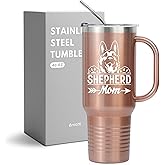 Onebttl German Shepherd Gift - 40oz Stainless Steel Tumbler With Handle, Lid and Straw for Dog Lovers, Mom, Owner, Women, Friends, Coworkers - Rose Gold