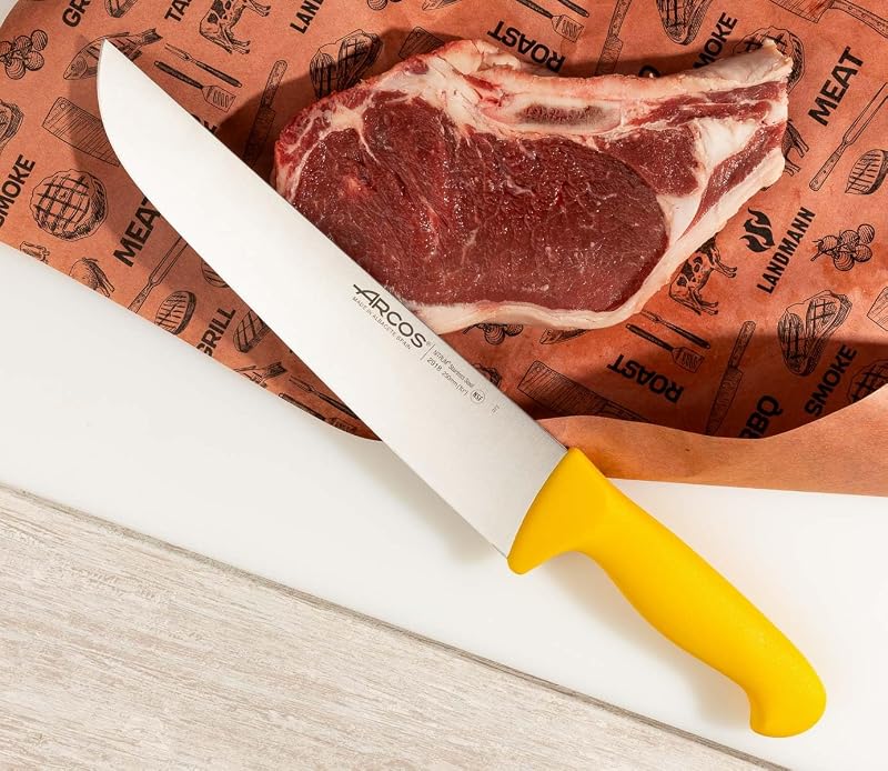 Fleischermesser mit Edelstahlklinge 250 mm - Professionelles Küchenmesser zum Schneiden von Fleisch, Fisch und Gemüse - Ergonomischer Griff aus Polyoxymethylen, Gelb, Serie 2900