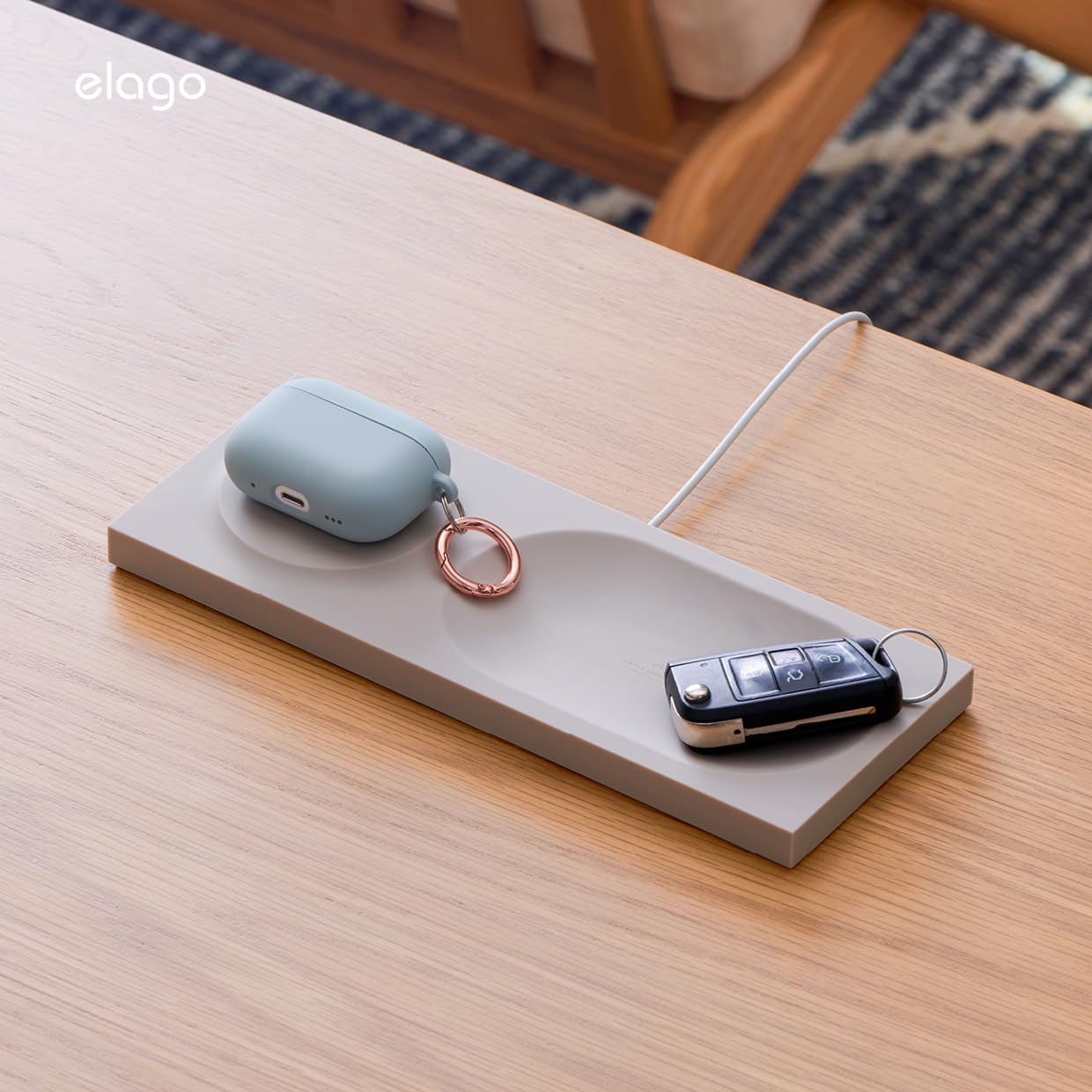 elago Charging Tray Compatible with MagSafe Charger, Compatible with iPhone 16/15/14/13/12, AirPods Wireless Case and Other Wireless Charging Phones [Stone] [Charging Cable Not Included]