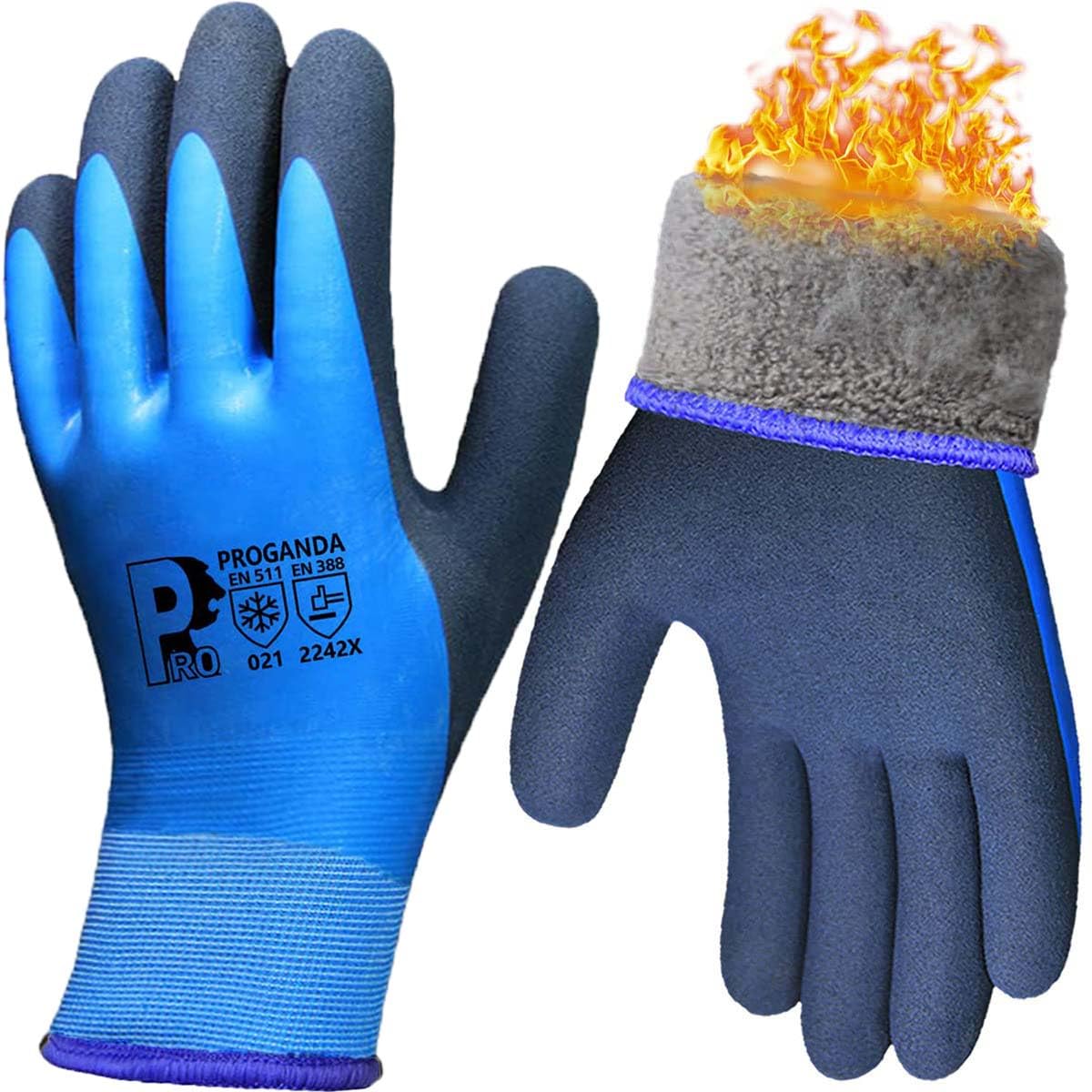 PROGANDA Waterproof Thermal Winter Work Gloves Fleece Liner Insulated Warm for Outdoor Cold Weather Car Washing Gardening Fishing Multipurpose (Blue -Grip Waterproof Thermal, L (Pack of 1))