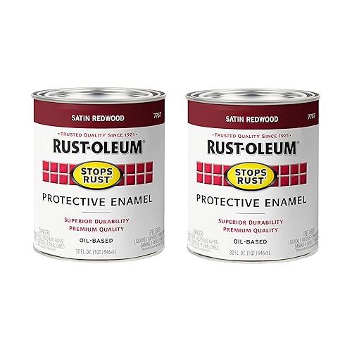 Rust-Oleum 7767502-2PK Stops Rust Brush On Paint, Quart, Satin Redwood, 2 Pack