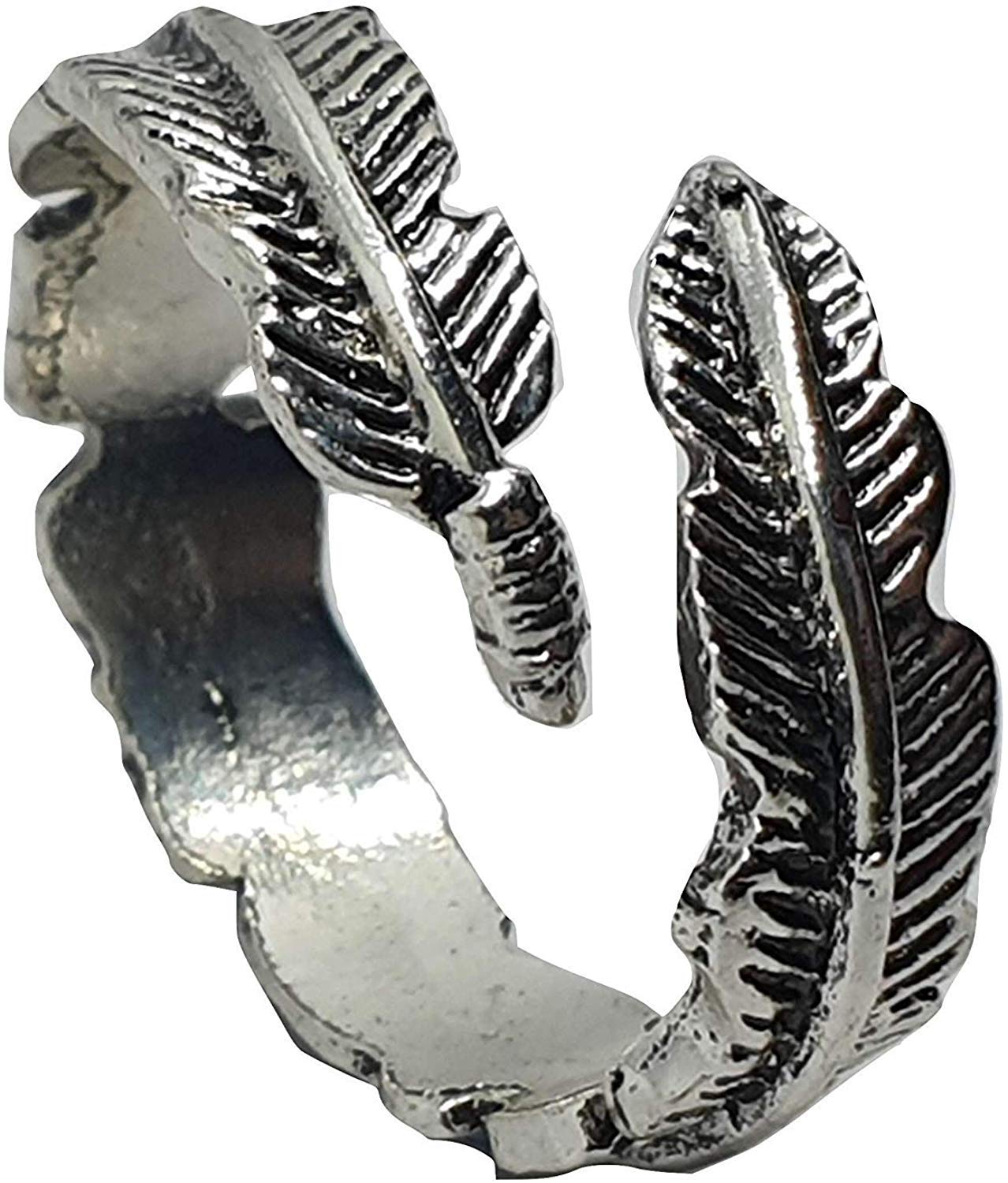 Eclectic Shop UkPretty Feather Plume Ring Pretty Adjustable Antique Silver Plated Pewter Boho Spiritual Ring