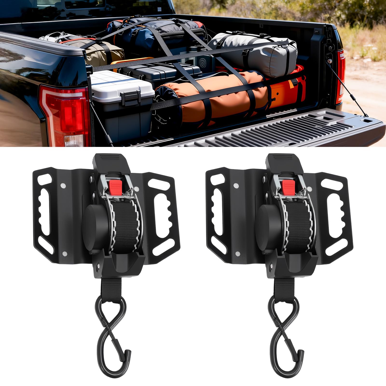 Photo 1 of UNONLUX Retractable Ratchet Straps Heavy Duty Fit for Ford F150, Upgraded 360° Rotation One-Handed OperationTie Down Straps for 2015-2025 Ford F150 Accessories 2017-2025 F250 F350 F450 F550