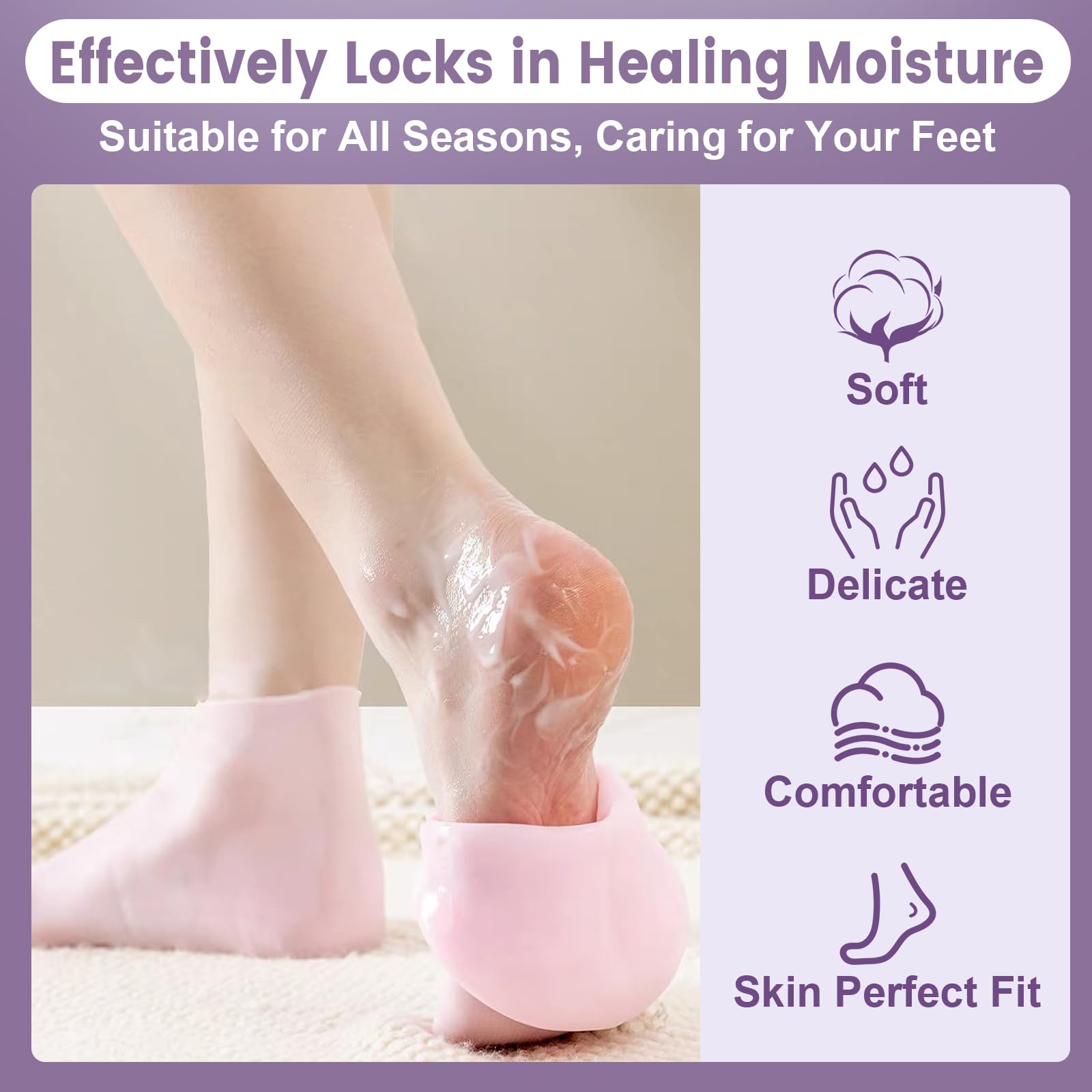 5 Pairs Silicone Socks for Dry Cracked Feet - Women's Moisturizing Foot Socks, Cracked Heel Treatment (5 Colors Assorted, Fits Up to Size 9)