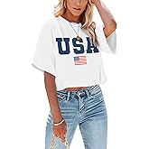 hohololo American Flag Crop Tops Women USA Crop Shirt Patriotic 4th of July Tee Memorial Day Tshirt Girls Crop Tops