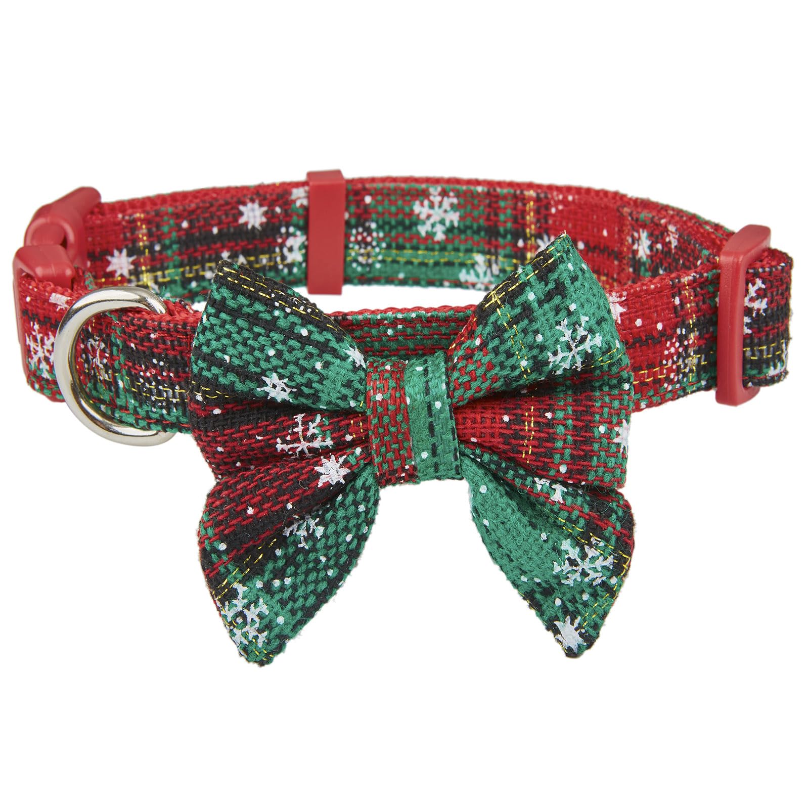 Petiry Plaid Christmas Dog Collar with Snowflake Tartan Bow tie - Adjustable for Medium Dog Necks 30-47 cm,Snowflake