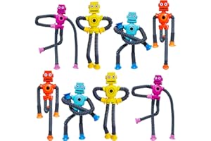 MISEDI 8 PCS Suction Cup Robot Toy, Mini Robot Action Figure, Bendable Fidget Travel Toy, Shape Changing Pop Tubes, ADHD Auti