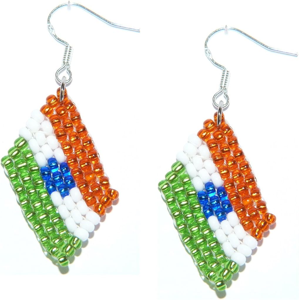 India Indian Bead Flag Earrings Handmade Bead Work Jewellery Amazon