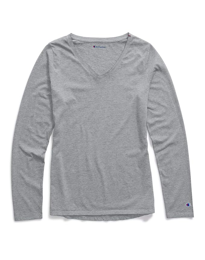 Champion Authentic Wash Long Sleeve Tee (W3138) M/Oxford Grey Heather: Amazon.in: Clothing 