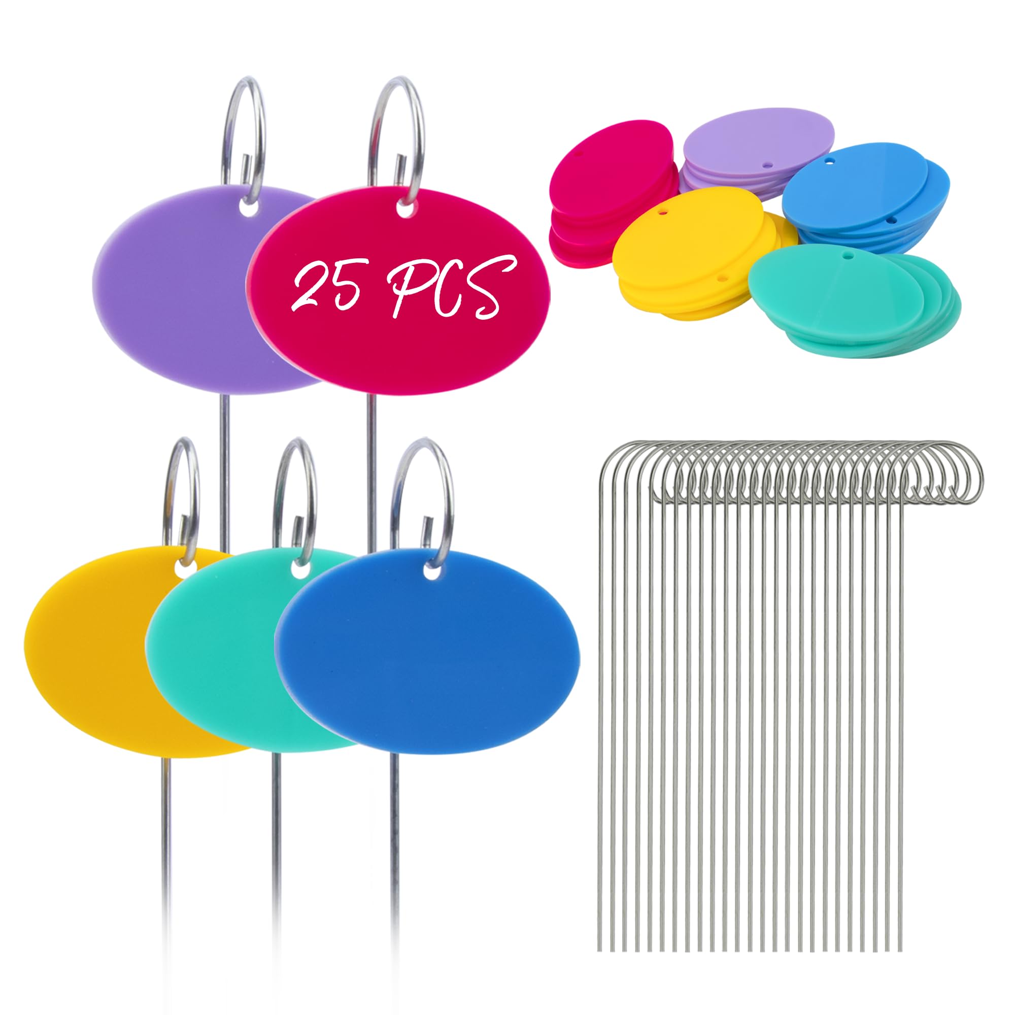 Temlum Acrylic Plant Labels, 25 Pcs Plant Tags with Stake & Marker Pen, Waterproof Garden Labels Plant Sign Tags for Flowers, Herbs, Potted Plants, Seed Garden Accessories