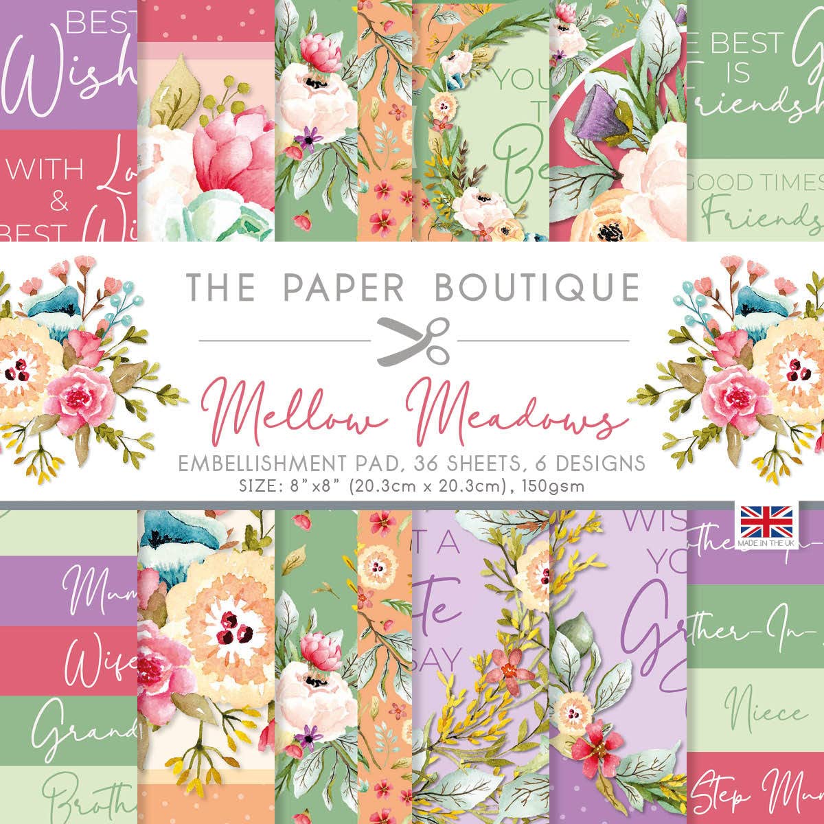 The Paper Boutique Mellow Meadows-Embellishments Pad, Multicoloured, 8 x 8 inches