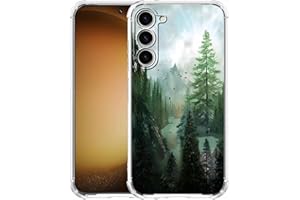 Hsondcn Case for Samsung Galaxy S23 with Forest Design,Mountain and Birds Beautiful Scenery Nature Pattern,Soft TPU Phone Cover Bumper(S23,Wood)