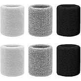 UUYYEO 6 Pcs Tennis Wrist Bands Sport Wristbands Wrist Sweatbands Gymnastics Wristbands Absorbent Sweat Bands Multiuse Athletic Wristbands for Basketball Running Gym Black White Grey