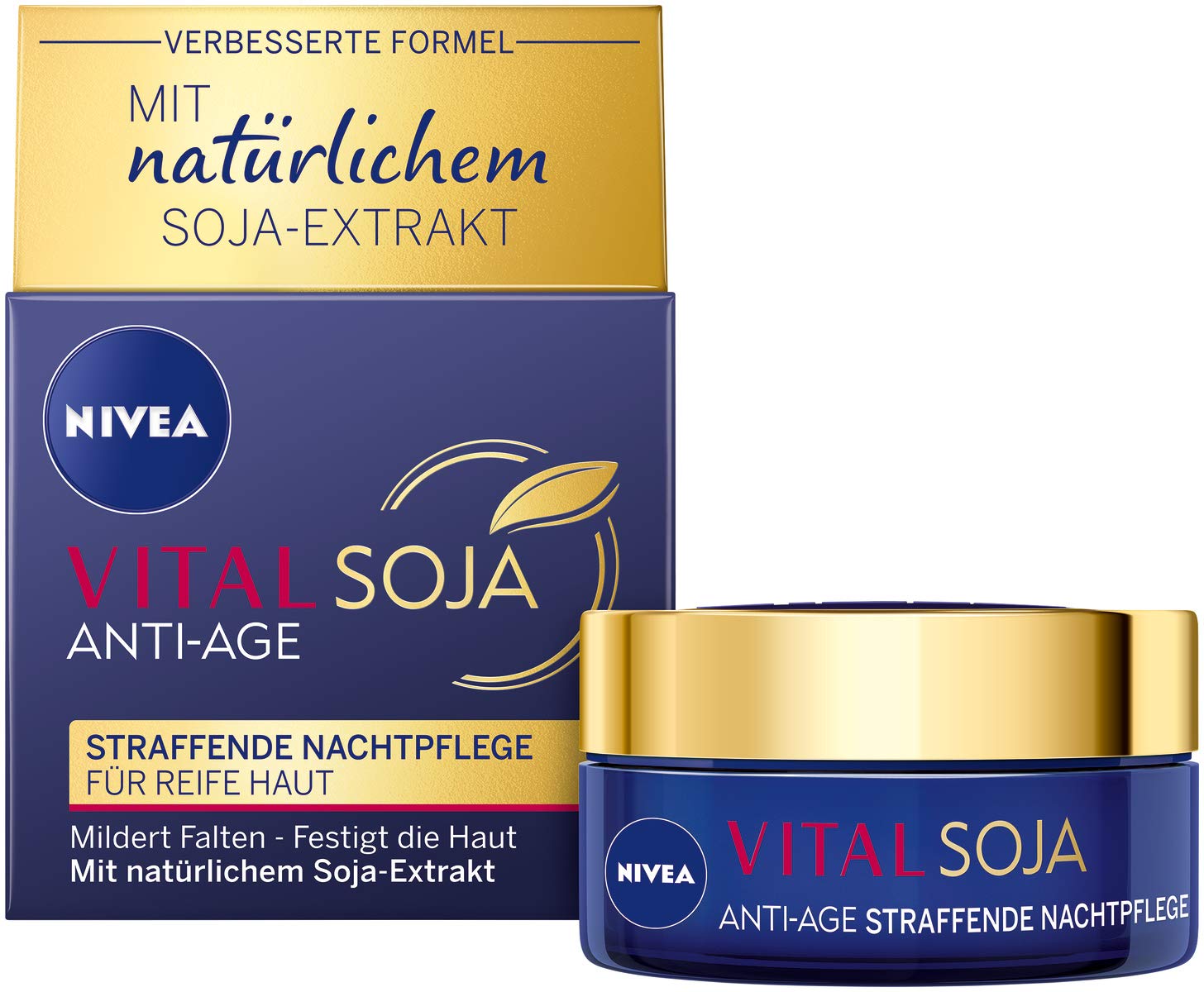 NIVEA Vital Soy Anti-Age Firming Night Cream (50 ml), Moisturiser with Natural Soy Extract, Regenerating Care Overnight