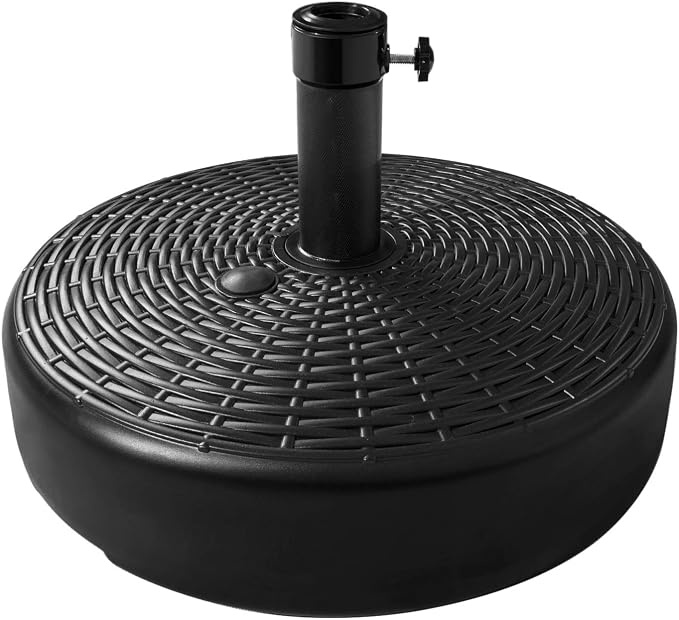 Amazon Com Flexzion Patio Umbrella Base Weighted Plastic Stand Outdoor Parasol Stand Umbrella Holder Diameter Adapters Water Sand Filled 23l Round 20 50lb 80lb Garden Outdoor