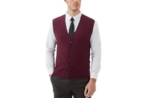 Kallspin Men's Cable Knit Sweater Vest Wool Blend V Neck Button Down Sleeveless Cardigan Vest