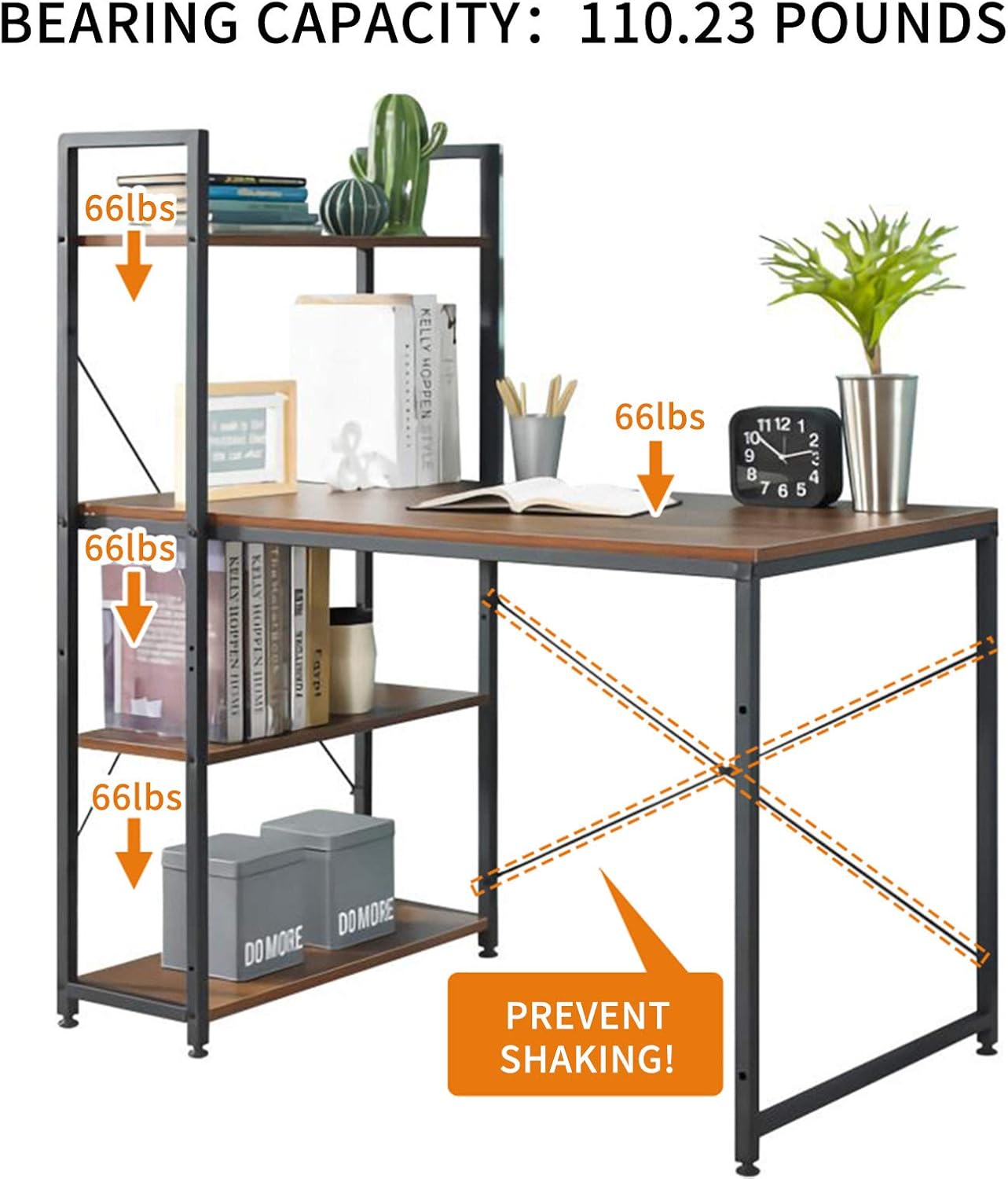 CLOZ Computer Desk 47 Inch Study Table with Iron Shelves Detachable Metal Industrial Style Multi-Function Desk for Home Office: Kitchen & Dining