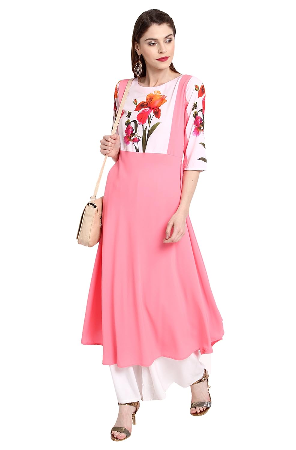 janasya women's polyester crepe a-line kurta