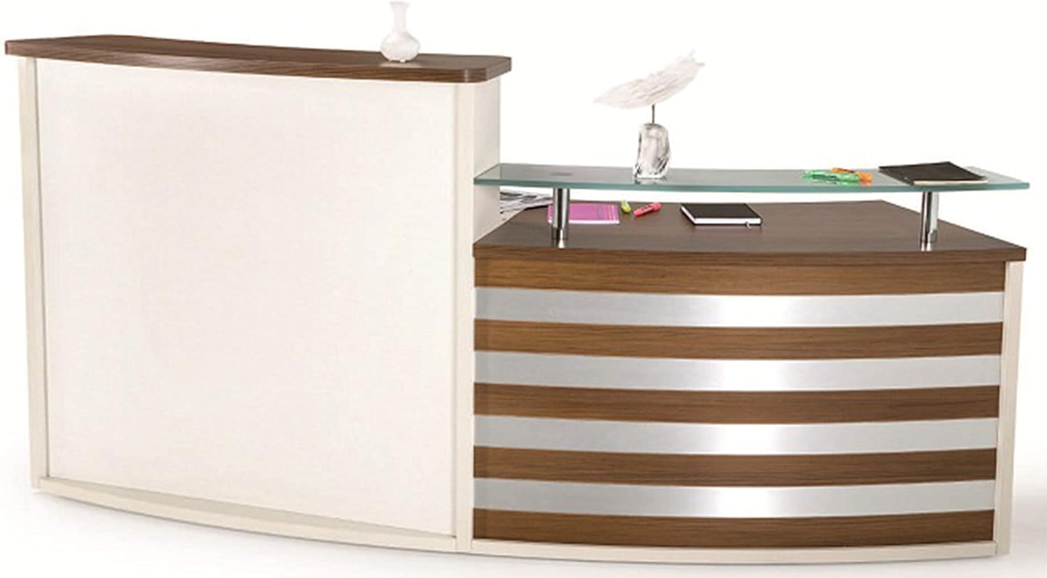 UGOS Glass Top Reception Desk Wood Laminate/Walnut Desktop Kickplate and Accents/Glass Top: Kitchen & Dining