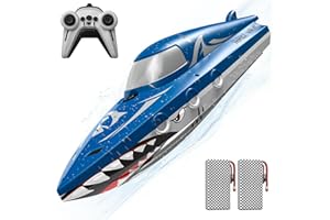 JOI MEW Shark RC Racing Boat for Kids & Adults,2.4GHz High Speed Remote Control Boat W/ Dual Battery 50 Min Runtime,Waterproof,Fast Remote Control Toy Gift Kids 8-12, Ideal for Pools & Lakes,Shining Blue