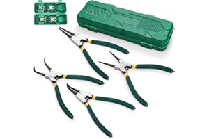 Covzoe 4 Pieces Snap Ring Pliers Set, 7 Inch Heavy Duty Internal External Circlip Pliers Kit with Storage Case, Straight Bent Jaw Lock Pliers for Ring Remover Retaining