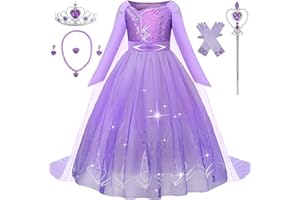 Aoiviss Princess Dress for Girls Purple Princess Dress Up Clothes with Accessories Halloween Snow Queen Party Cosplay