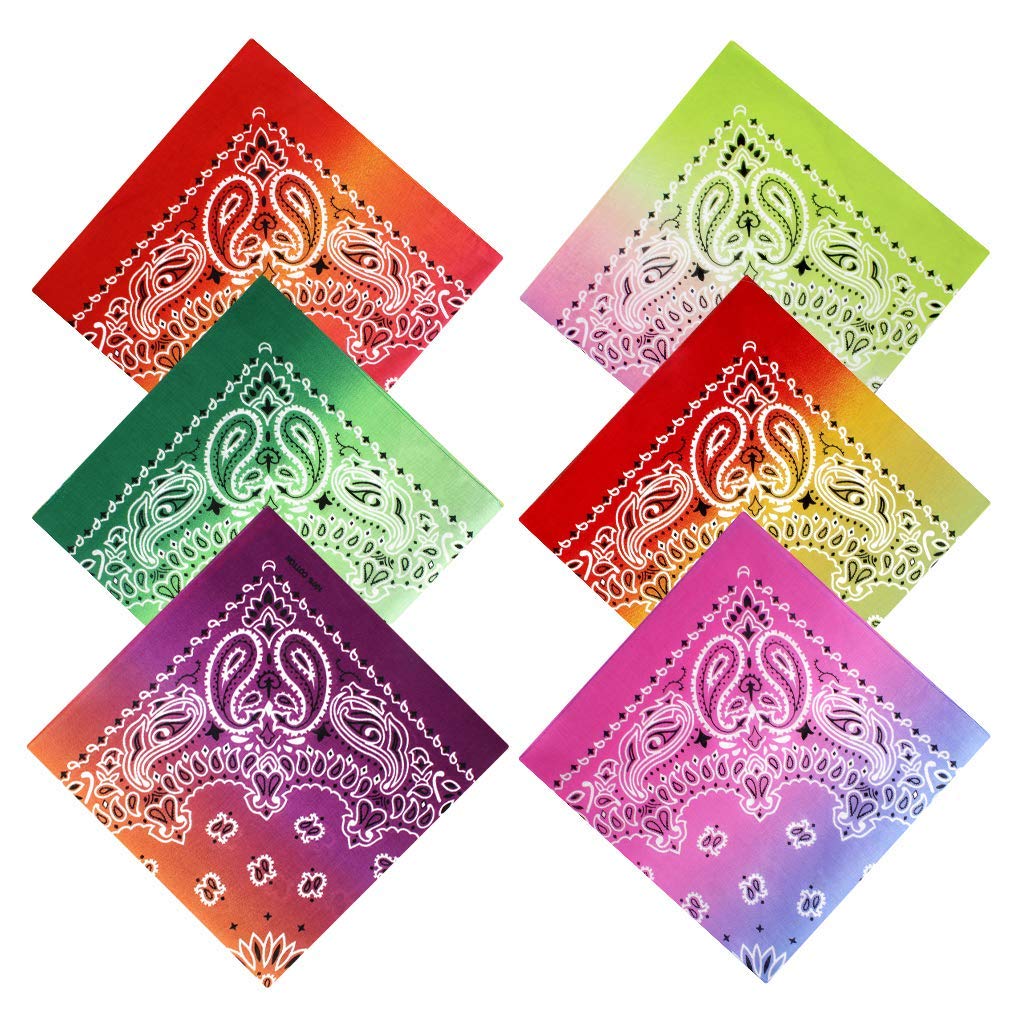 CUBACO 6 Pack Bandanas for Women and Men, Novelty Gradient Cotton Bandana for Hair Covering Headband Necktie and Pocket Square, Paisley Print Hair Bandanas Scarf, Assorted Colors，22 inch: Beauty