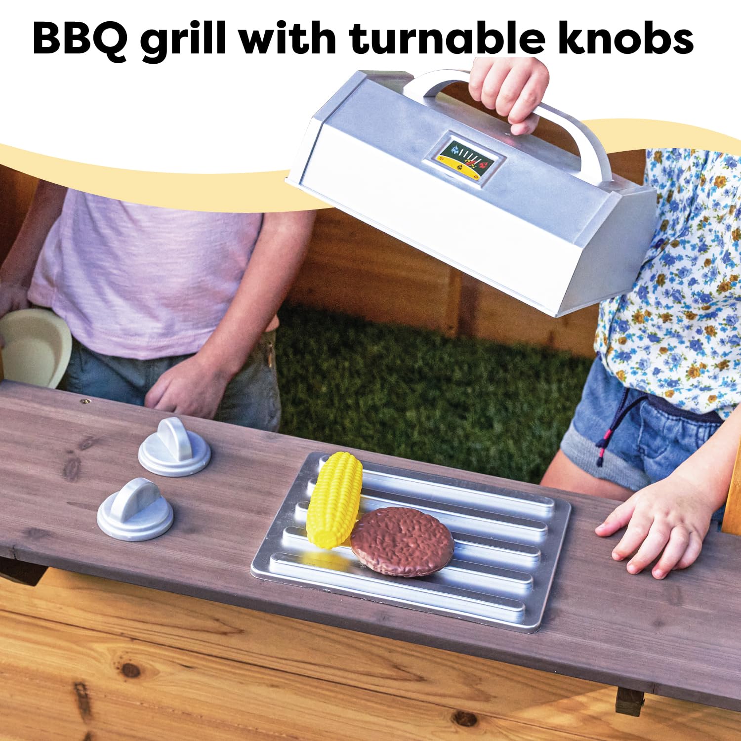 KidKraft Modern Outdoor Wooden Playhouse with Picnic Table, Mailbox and Outdoor Grill ,Gift for Ages 3+