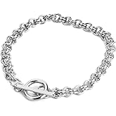 RUBYCA 5Pcs Toggle Clasp Silver Color Charm Rolo Bracelet Double Long Link Chain 20cm DIY Jewelry