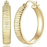 worfey Gold Hoop Earrings for Women 14K Gold Earrings for Women Unique Hoop Earring for Womens Hoops Hypoallergenic Unique and Rippled Texture Cute Hoops Earring for Womens 25mm