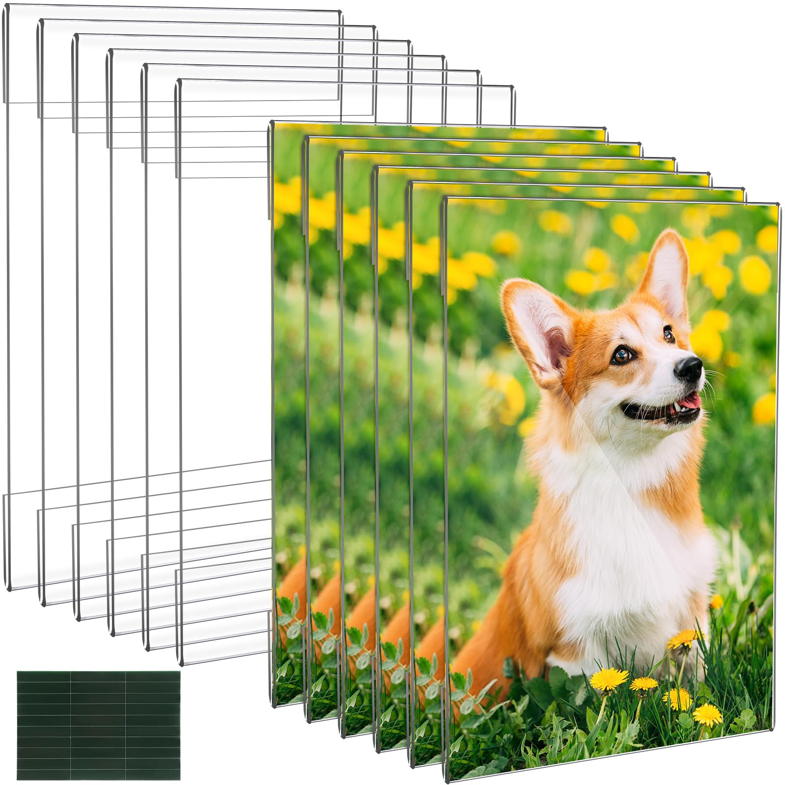 Photo 1 of (PARTIAL SET) Qunclay 12 Pcs Acrylic Picture Frame 5 x 7 Inches Clear Frameless Floating Picture Frame with Tape Stick to Wall Mounting for Home Office School Display Photo Poster