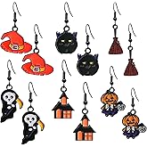 QUSIJIA 6 Pairs Halloween Dangle Earrings Pumpkin Witch Hat Ghost Drop Earrings Halloween Jewelry Accessories Costumes