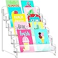 Yalikop 5 Tier Acrylic Greeting Card Display Stand Portable Display Rack Storage Sticker Organizer Stamp Postcard Mail Greeting Card Holder for Retail Counter Desk