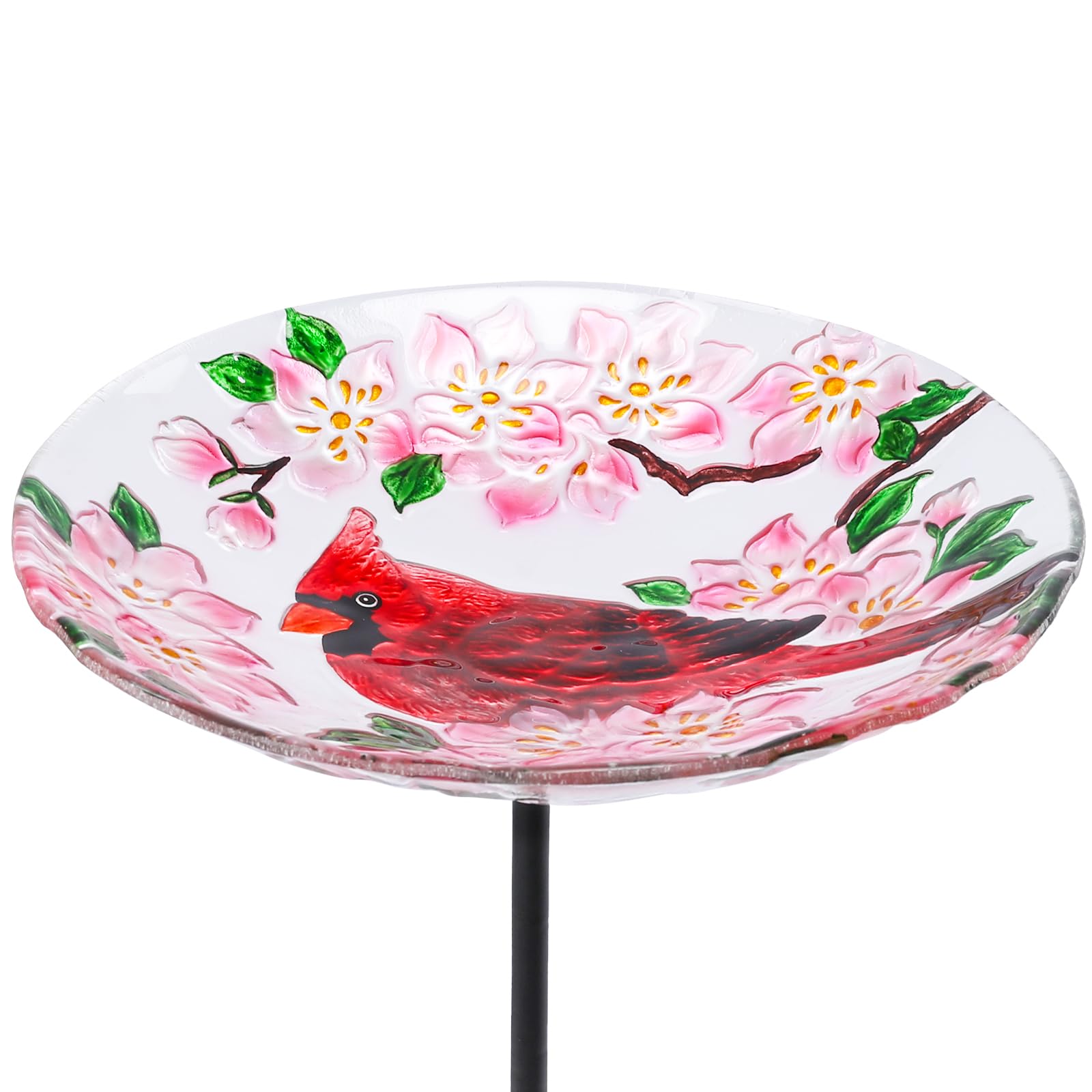 Photo 1 of MUMTOP Glass Bird Baths for Outdoors-Outdoor Bird Bath Bowl- Cardinal and Flower Birdbaths Yard Stake, Bird Feeders for Outside, Garden, Patio, Lawn Decor