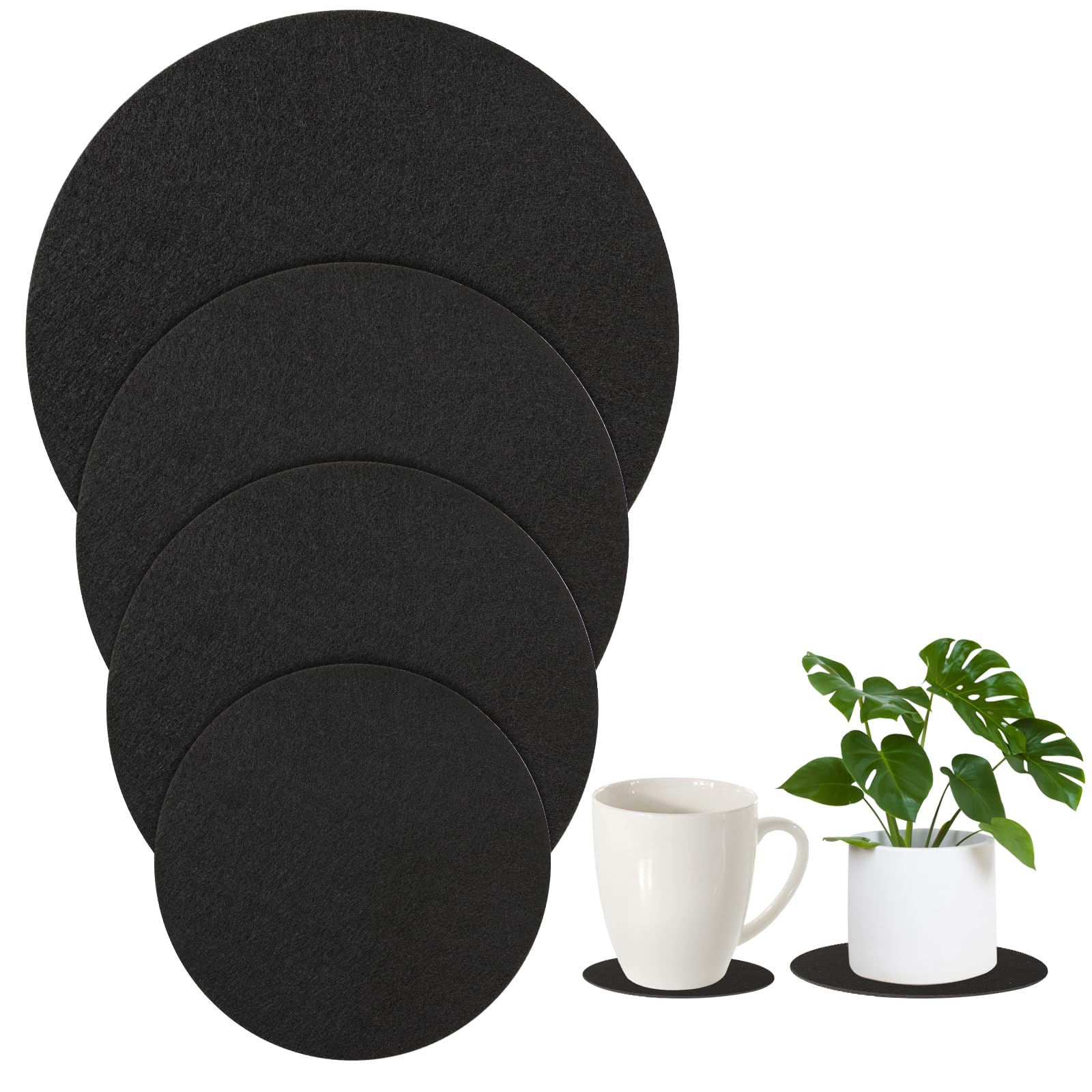 Photo 1 of Plant Saucers for Indoors, 4 Pcs Round Fabric Plant Mat 4/6/8/10 Inch Plant Pot Saucers Felt Plant Water Catchers Tray Absorbent Plant Saucers for Indoor House Plants, Outdoor Pots, DIY Craft Supplies