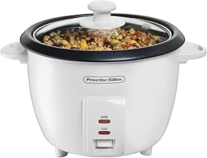 Proctor Silex Rice Cooker & Food Steamer, 10 Cups Cooked (5 Uncooked), White (37533NR)