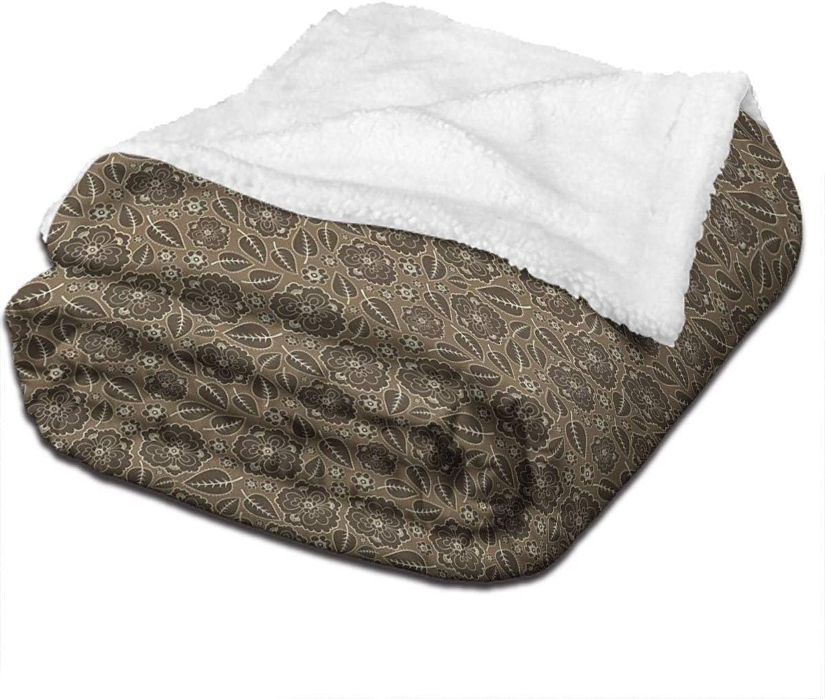 Brown Lightweight Blanket，Leaves and Flowers Ornamental Vintage Bouquet Romantic