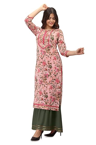 Women Cotton Printed Straight Kurta with Sharara
