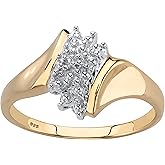 18K Yellow Gold over Sterling Silver Genuine Diamond Accent Cluster Ring