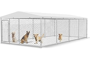 PulseFay 20x10 FT Outdoor Dog Kennel, Heavy Duty Large Outside Dog Enclosure with UV-Resistant Waterproof Sun-Proof Cover, Double Security Locks for Backyard Farm Ranch