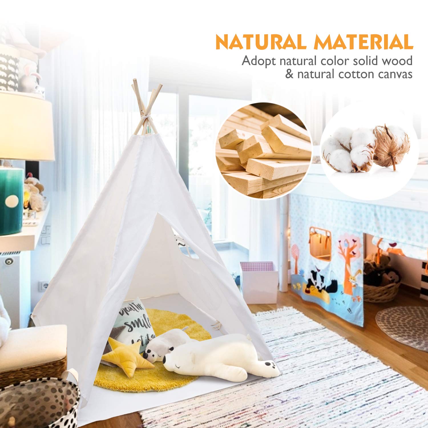 Peradix Teepee Play Tent For Kids Children Indian Playhouse Cotton Canvas Kids boys girls Play Tent for Indoor or Outdoor Play Game(white color)