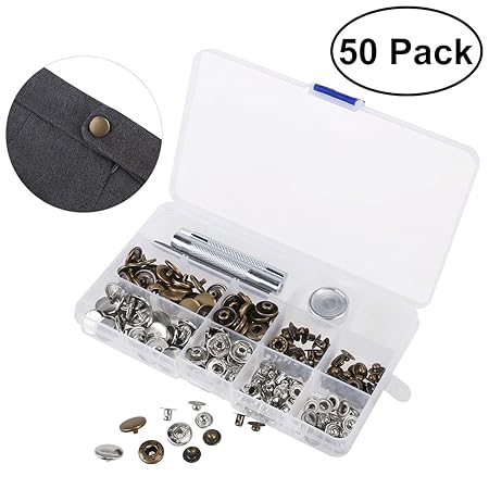 OUNONA 50 set Metall Druckknöpfe 15mm Druckknopf Set 4tlg Werkzeug Locheisen mit Aufbewahrungsbox
