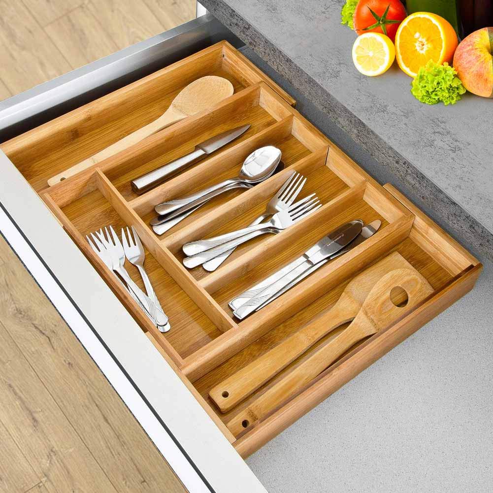 BAKAJI Drawer Cutlery Tray 37 x 31 x 5 cm Bamboo Naturale