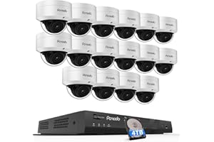 PANOOB 16 Channel Security Camera System, 16PCs 5MP Wired IK10 Vandal Dome PoE Camera Outdoor, Human Detection, Built-in Mic, Remote Access, 4K 16CH PoE NVR 4TB HDD for 24-7 Recording, PD54A1616-5M